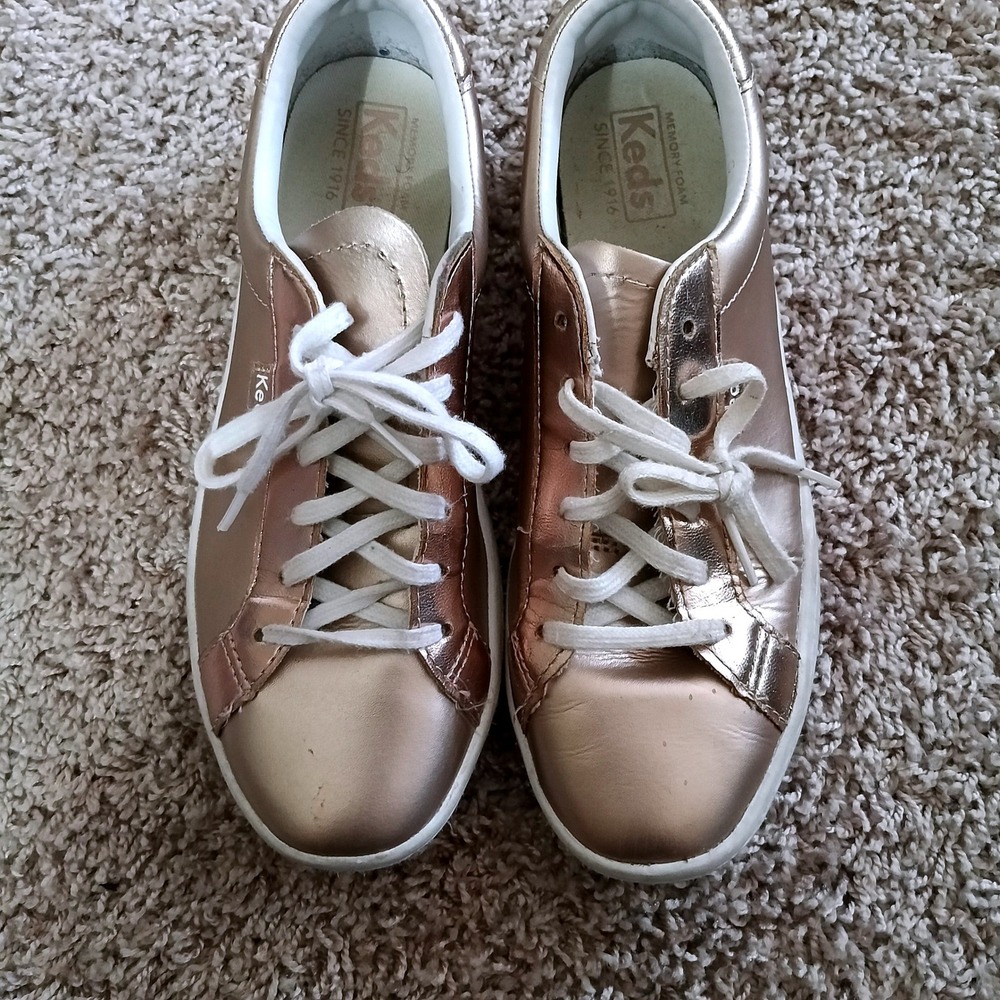 Keds Ace Metallic Sneakers Womens 9 Rose Gold Good Memory Foam Lace Up